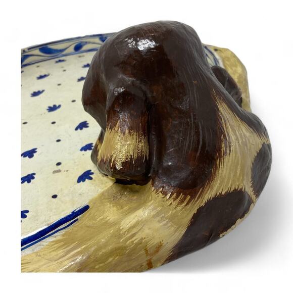 Vintage Paper Mache Bassett Hound Dog Valet Tray Hand Painted Folk Art Boho Rare - Picture 12 of 16